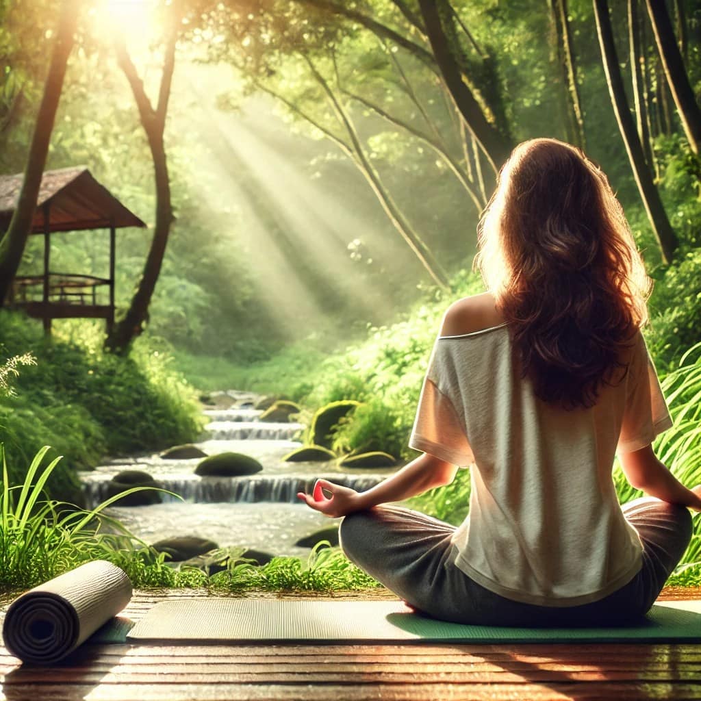 Person meditating outdoors