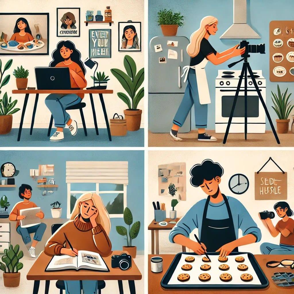 People engaging in various side hustles
