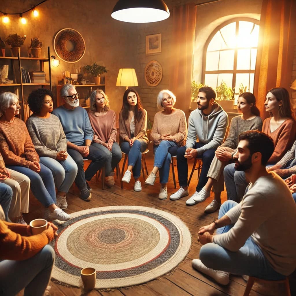 Group of diverse people supporting each other